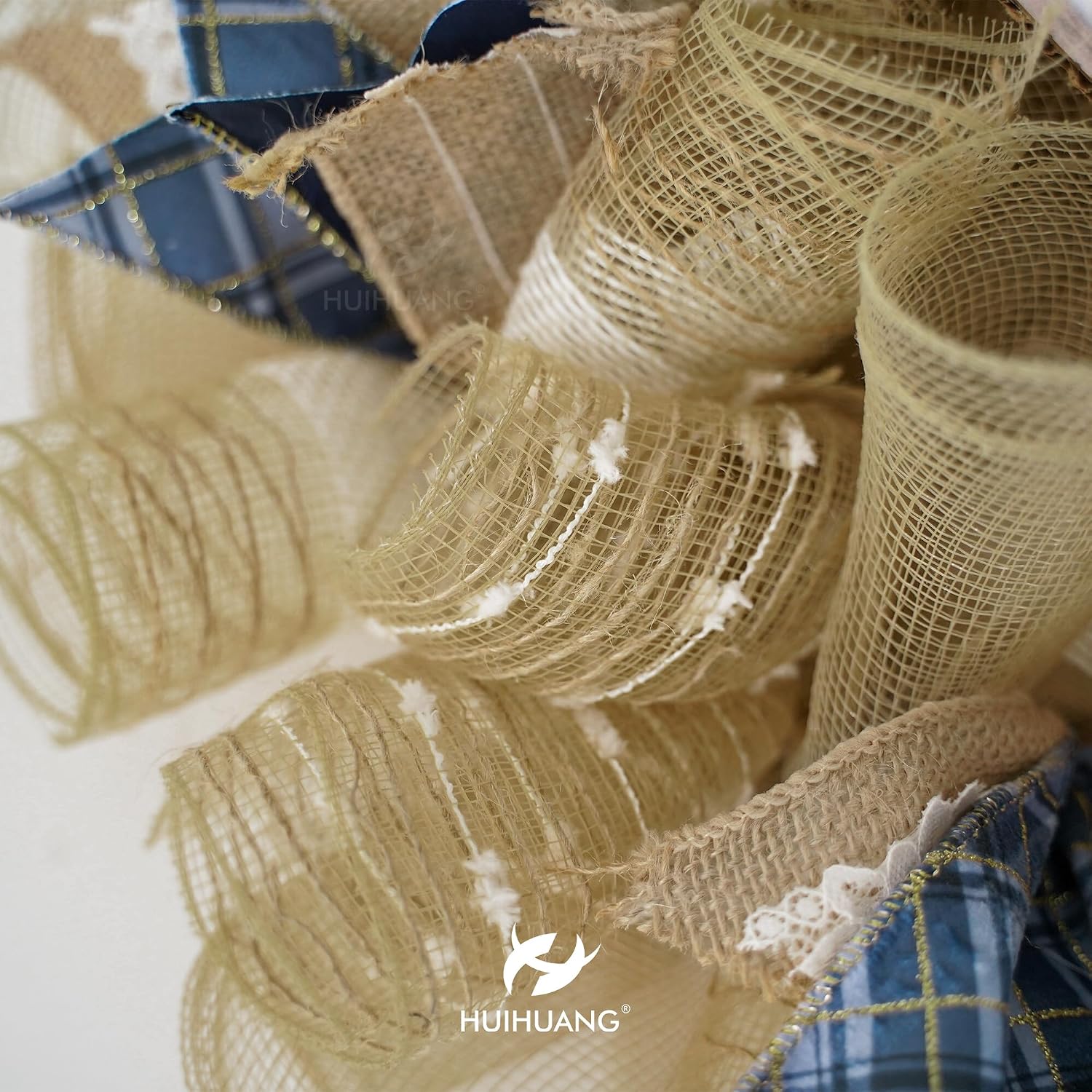 HUIHUANG 3 Rolls Rustic Burlap Deco Mesh Decorative Mesh Ribbon 10 inch Rolls Natural Farmhouse Wreath Mesh Decorative Mesh Ribbon for Wreath Supplies Swag Garland Gifts Bows- 30 Feet Each Roll