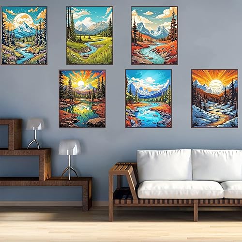 Miniatura 5 de Leatrice Paquete de 6 kits de pintura de diamantes, kits de pintura de diamantes para adultos, pintura de puntos de diamante de taladro completo,