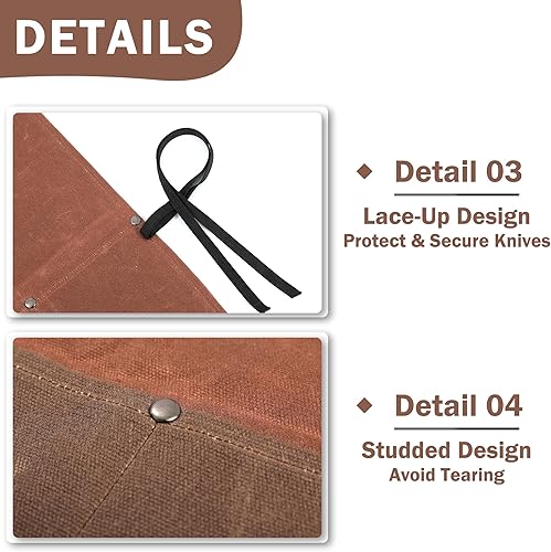 Vista 27 de Kaaltisy Rollo de almacenamiento para cuchillos de chef, bolsa de lona encerada resistente de 16 onzas con 4 ranuras, tela anticorte, camuflaje