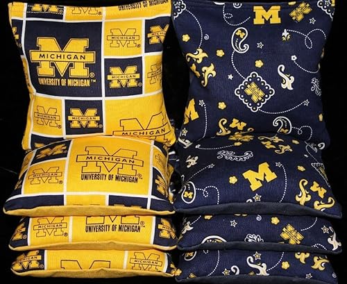 BackYardGamesUSA Juego de 8 sacos de frijoles de Cornhole reglamentarios fabricados con tela de Michigan Wolverines