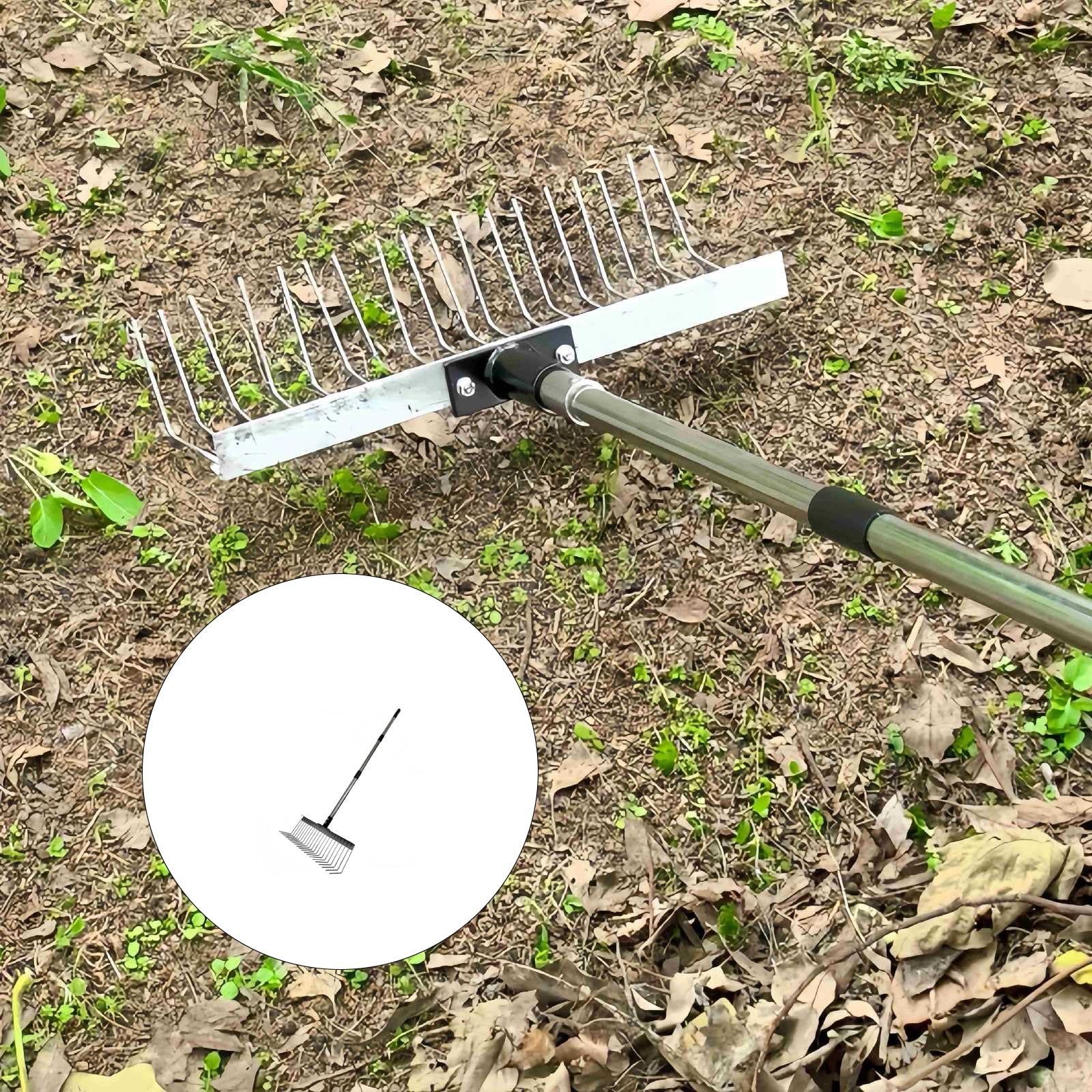 Trwałe metalowe grabie z ergonomicznym uchwytem do ogrodnictwa, pielęgnacji trawy, usuwania odchodów zwierząt i zbierania twardych zanieczyszczeń. Ergonomiczny uchwyt grabi.