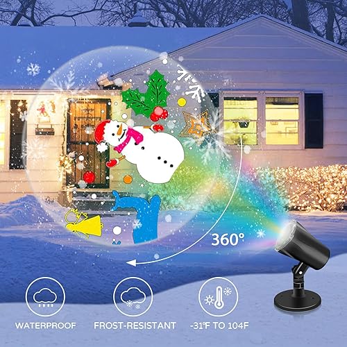 Miniatura 6 de Proyector de luces de Navidad para exteriores proyector de luz de Navidad 3D impermeable con copos de nieve giratorios árbol de Navidad para