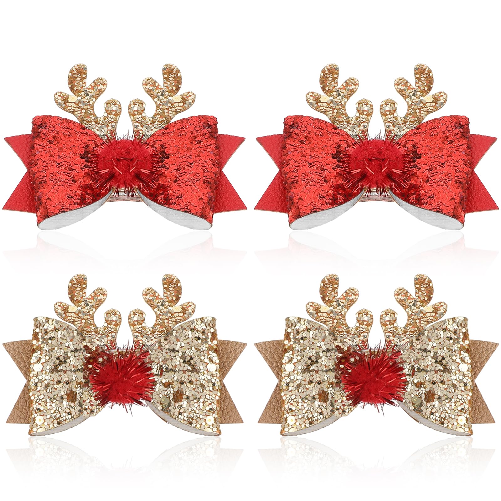 Fascia Natalizia Per Adulti Con Paillettes E Corna Di Cervo - Accessorio Capelli Glitterato Rosso E Verde Per Feste E Decorazioni