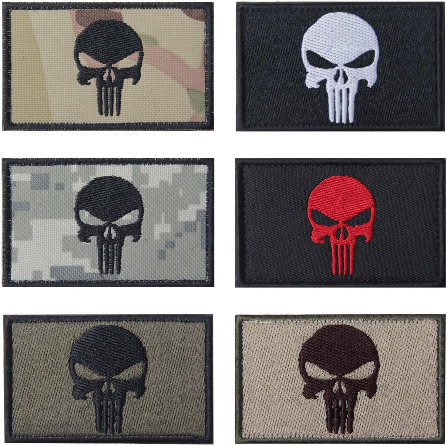 Pilikoll 6 Pcs Skull Patch Tactical with Hook & Loop Tactical Patch Bundle Embroidered Military Patches Embroidered Tactical Morale Badge Armband Emblem Applique for Bag, Jacket, Jeans, Hat