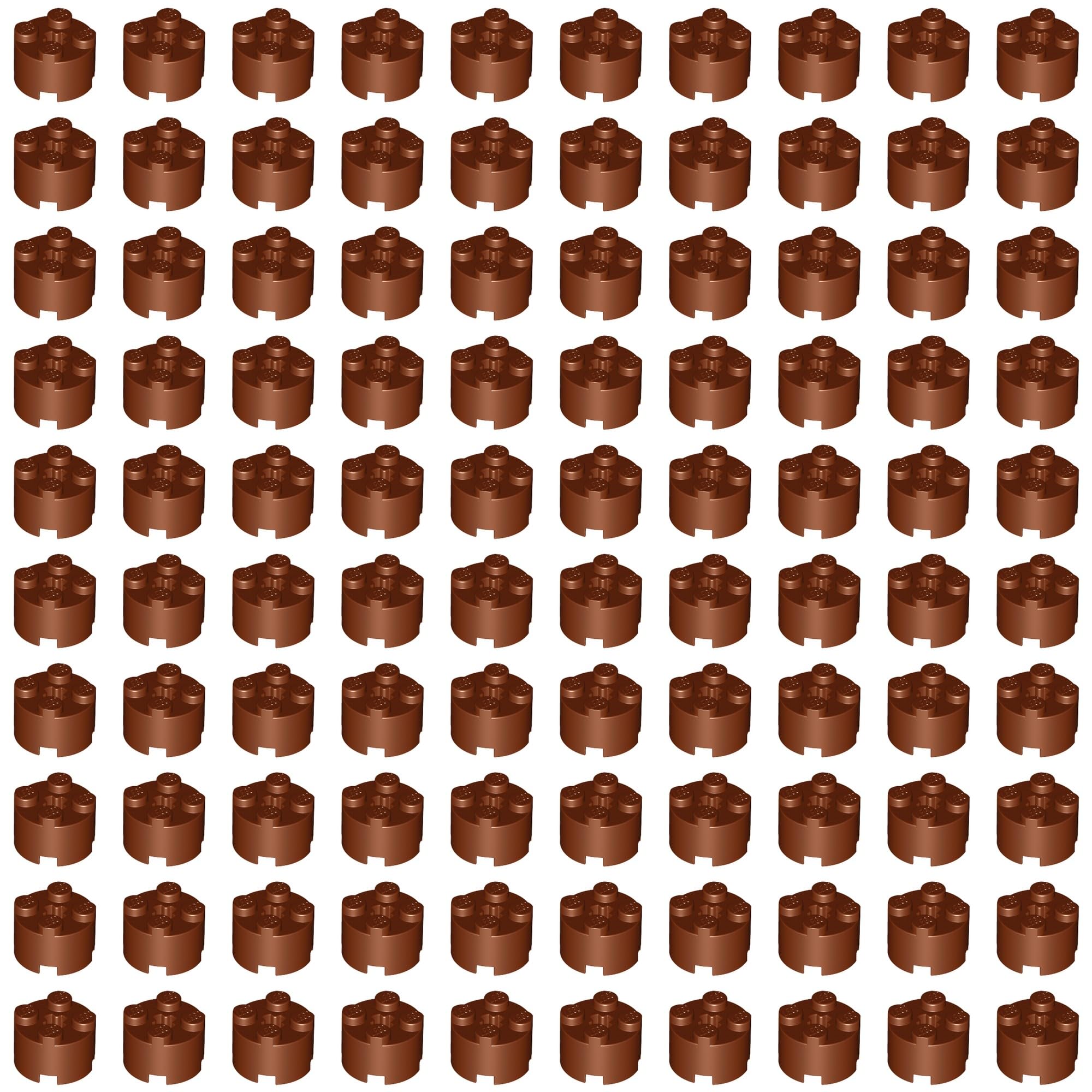 LEGO Brick, Round 2 x 2 with Axle Hole, Part 3941 (Reddish Brown, 10, Bricks)