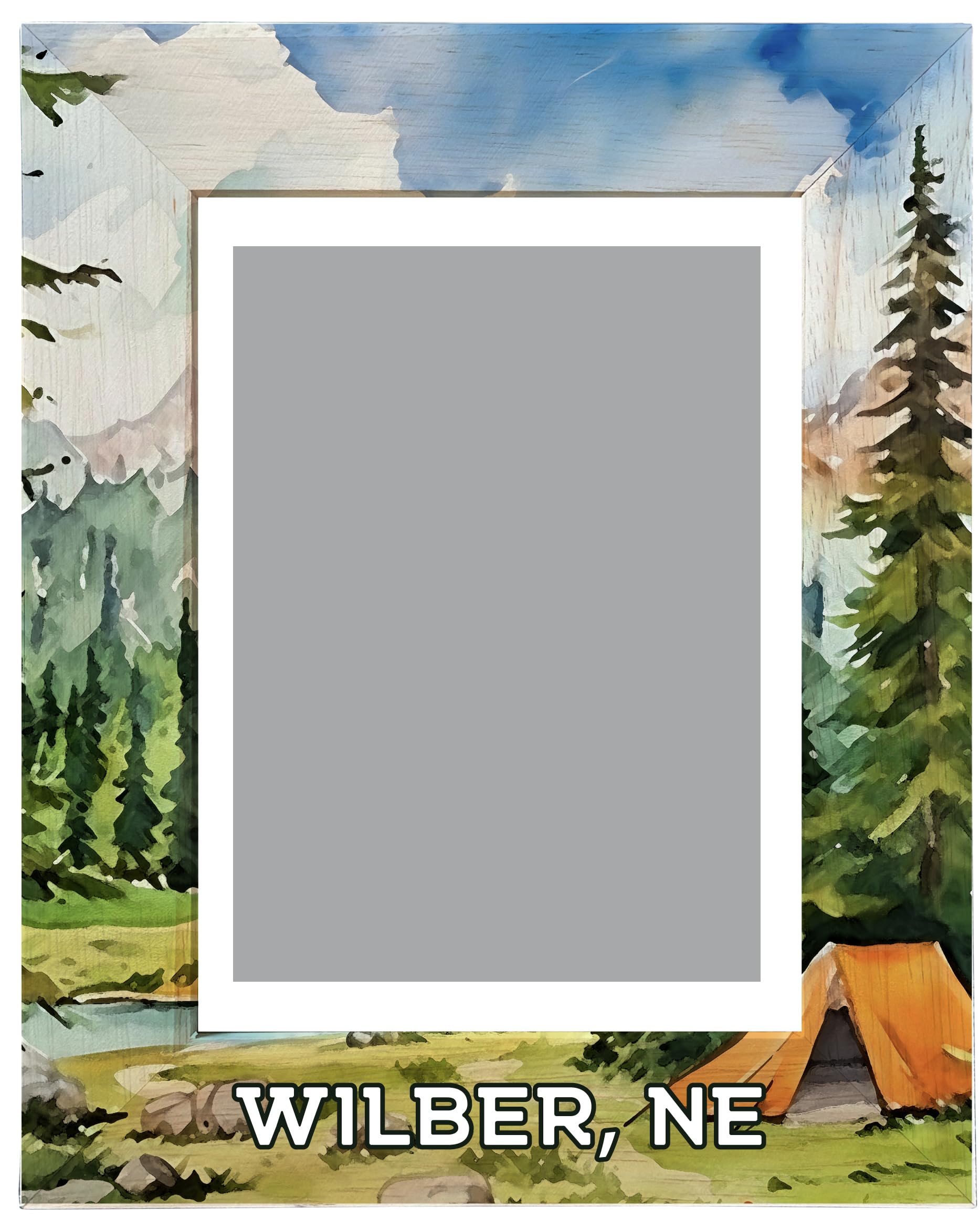 R and R Imports Wilber Nebraska Souvenir Wooden Photo Frame Camping Tent Design Vertical