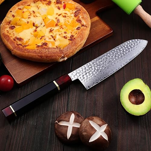 Miniatura 7 de YONOVAK 7 inch Damascus Santoku Knife, 67 Layer Pro Japanese 9CR18MOV Clad Steel wNew Type Ergonomic Resin Handle Chopping Knife, Babish Knife
