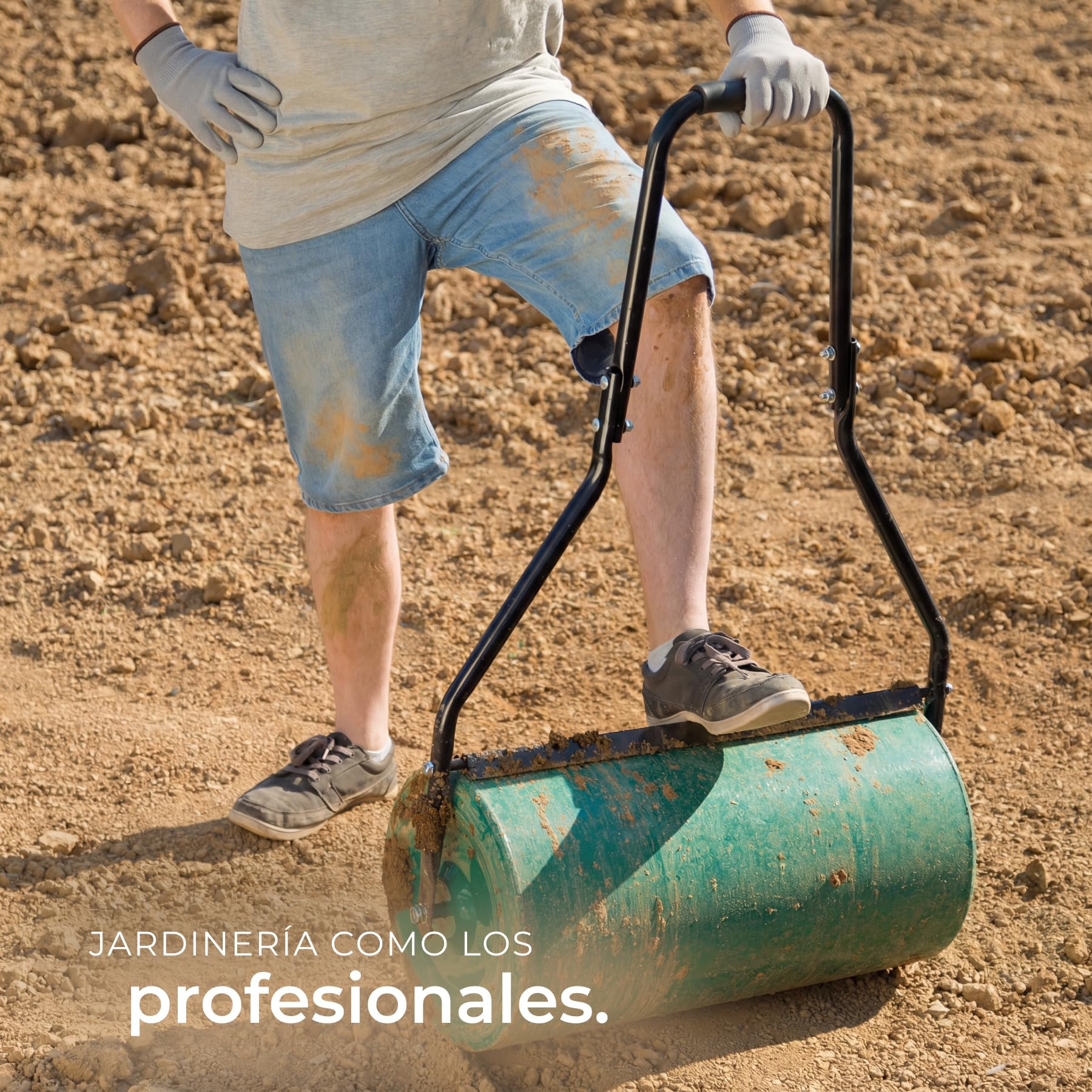 tectake Rodillo de Césped de Metal 60 cm de Ancho para Remover la Tierra para Plantas, con Rascador de Suciedad, Rodillo Compactador Tierra, Mango Acolchado, Decoracion Jardin Exterior - 50 litros