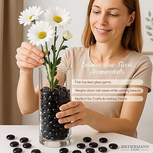 Miniatura 3 de Biedermann & Sons Piedras preciosas para rellenar jarrones, canicas para decoración del hogar o manualidades, cuentas de vidrio con respaldo plano,