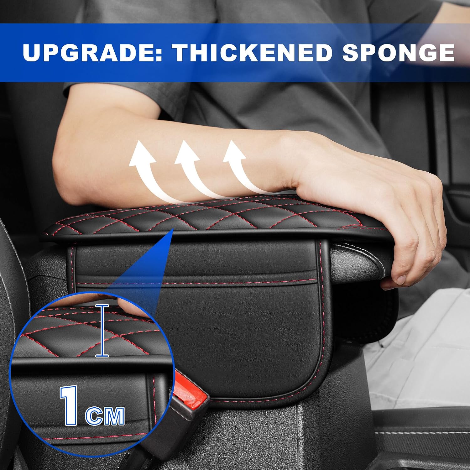 Center Console Cover Fit for Nissan Sentra 2020-2025 Leather Armrest Covers with 2 Storage Bags Car Armrest Storage Box Car(Black&Redline)