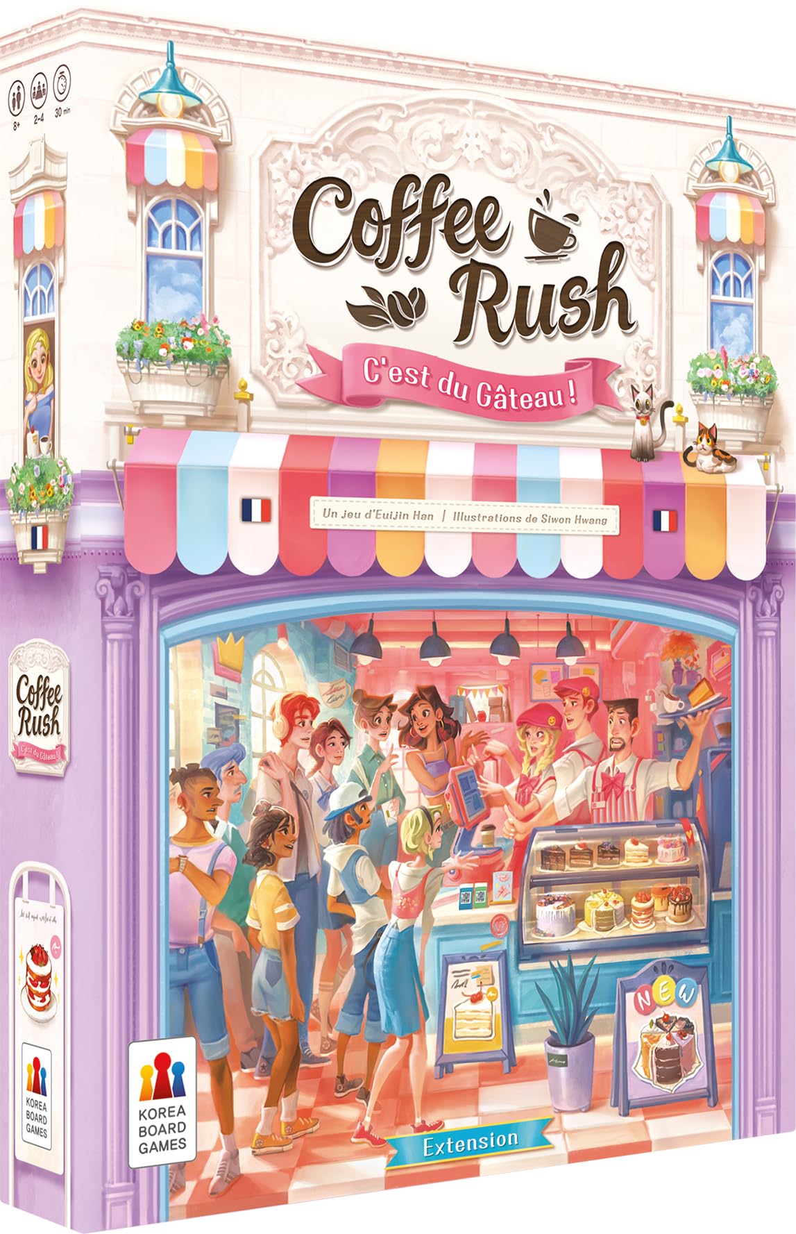 Asmodee - Coffee Rush - Extension : C'est du Gâteau ! - Korea Boardgames - Jeux de société - Jeu de Gestion de Coffee Shop - dès 8 Ans - Version française