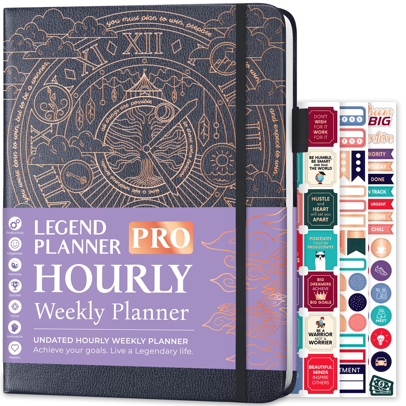Legend Planner PRO Hourly Schedule Edition - Undated Deluxe Weekly & Daily Organizer with Time Slots. Time Management Appointment Book Journal for Work & Personal Life, A4 Size Hardcover - Mystic Grey