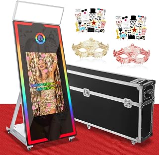 Magic Mirror Photo Booth Selfie Portable Touch Screen, Built-in Mini PC with Instant Print and Sharing Mirror Photo Booth Machine for Events Wedding Rental Christmas