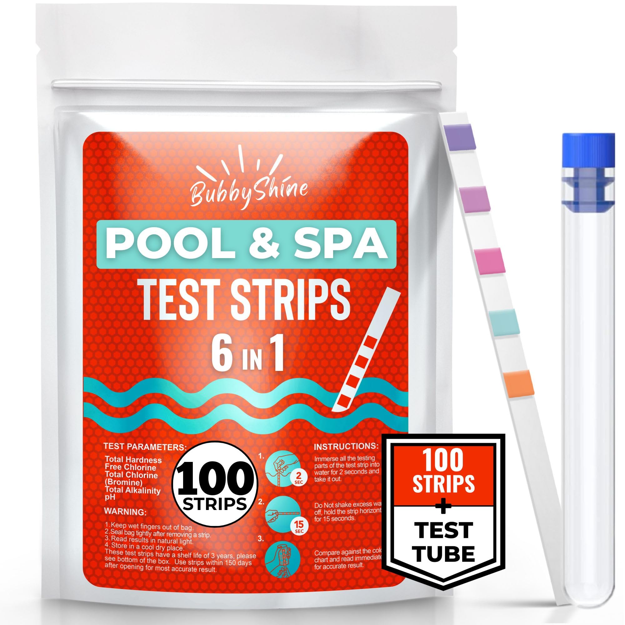 Photo 1 of 100 Pool Test Strips - Chemical Hot Tub Test Strips for Hot Tub Water, Pool and Spa Test Strips for Hot Tub Testing Strips, Pool Strips Test pH Strips, Chlorine, Bromine, Hardness, Alkalinity