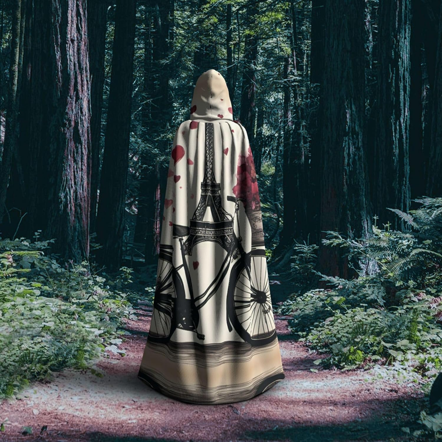 SSIMOO Love Paris Tower Coffee Wine Perfume Bicycle Heart Eye-Catching Cosplay Costume Cape for Women - Unisex Vampire Cloak for Halloween.
