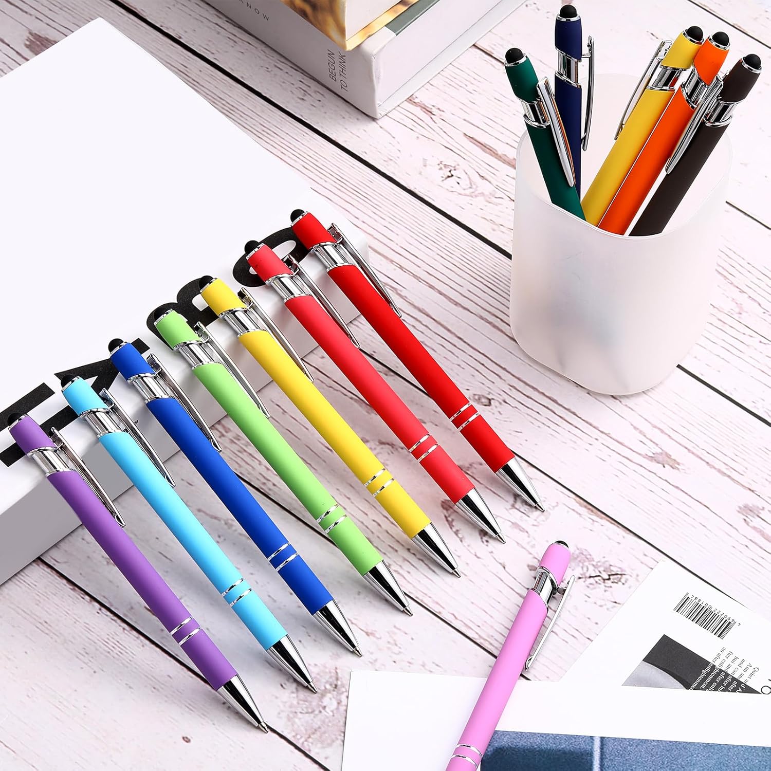 Konohan 100 Pieces Stylus Pen 2 in 1 Ballpoint Pen with Stylus Tip for Touch-Screen Phone Tablet, Touchscreen Devices