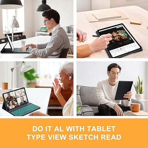 Vista 14 de Funda de teclado para Samsung Galaxy Tab A8 de 10.5 pulgadas 2022, 7 colores retroiluminados y teclado Bluetooth desmontable magnético, funda