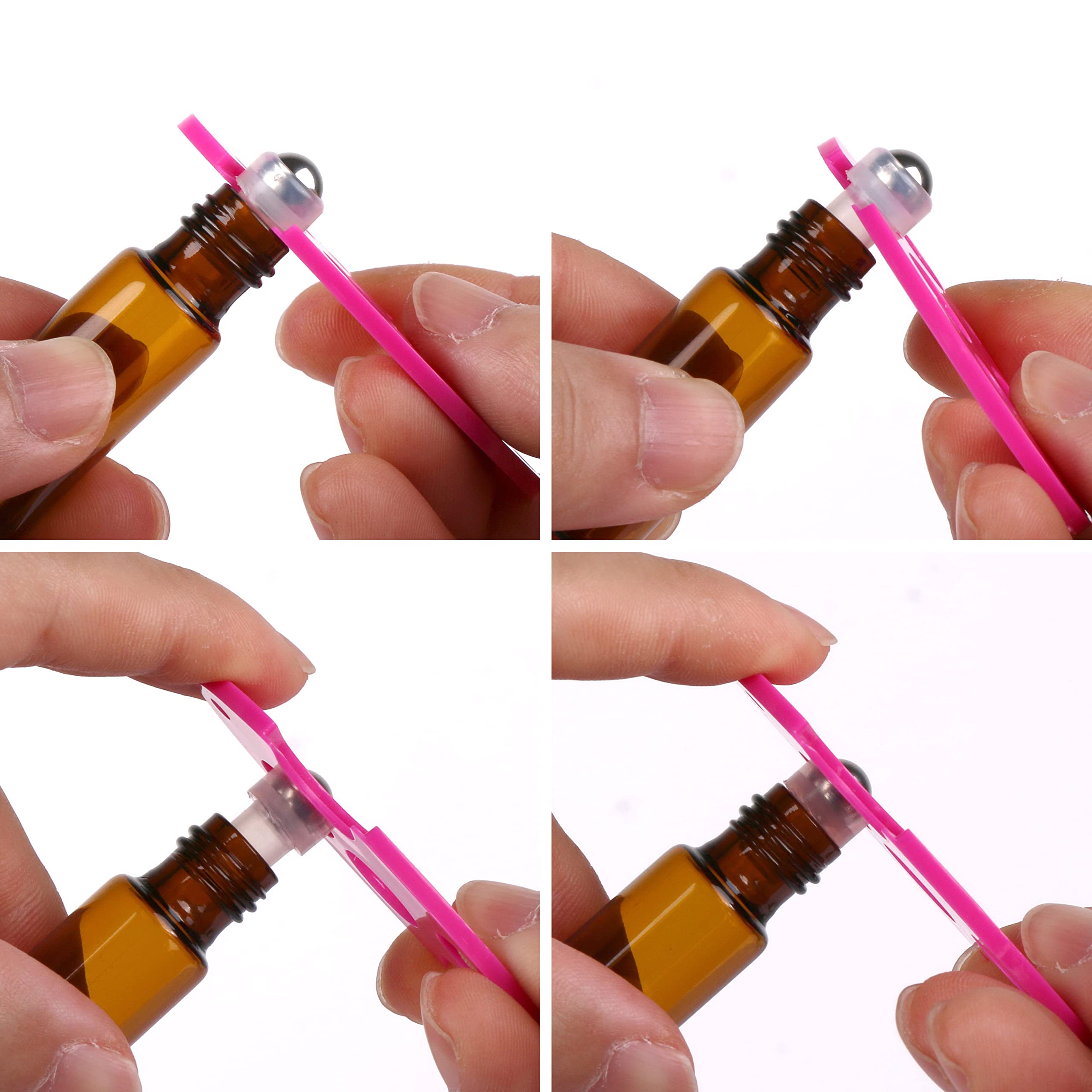 MaxMau Rollerflaschen für ätherische Öle, 100 Stück, 5 ml, nachfüllbar, bernsteinfarbene Glasflasche, Metall, Roll-On-Ball, goldener Kappe
