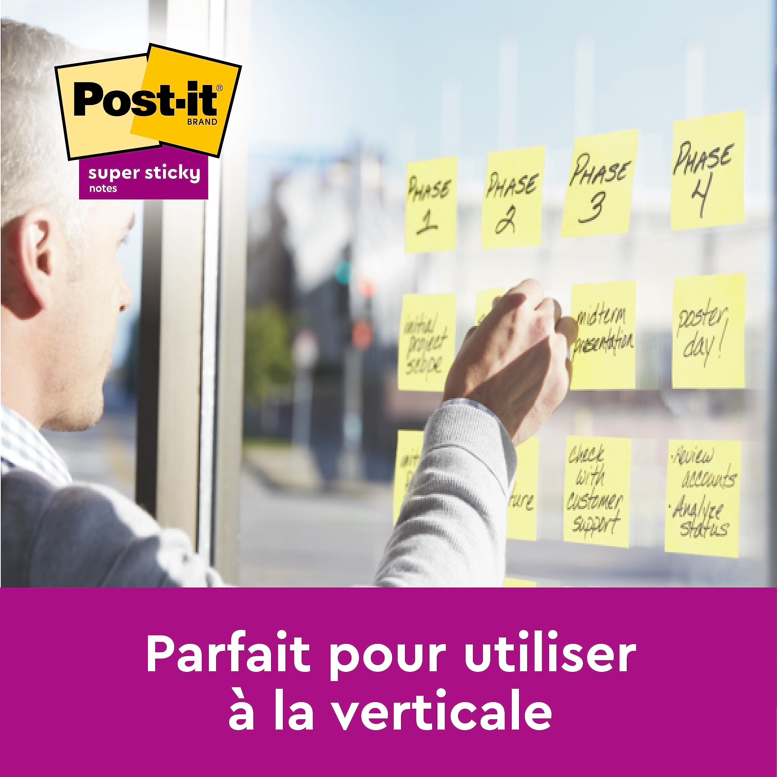 Post-it Notes Super Sticky, 24 Blocs (2160 Feuilles), 127 mm x 76 mm, Jaune
