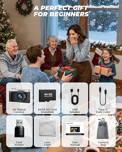 Miniatura 7 de Cámaras digitales 4K para fotografía, cámara de vlogging con autoenfoque de 64 MP para YouTube Cámara de video con pantalla abatible de 180, zoom