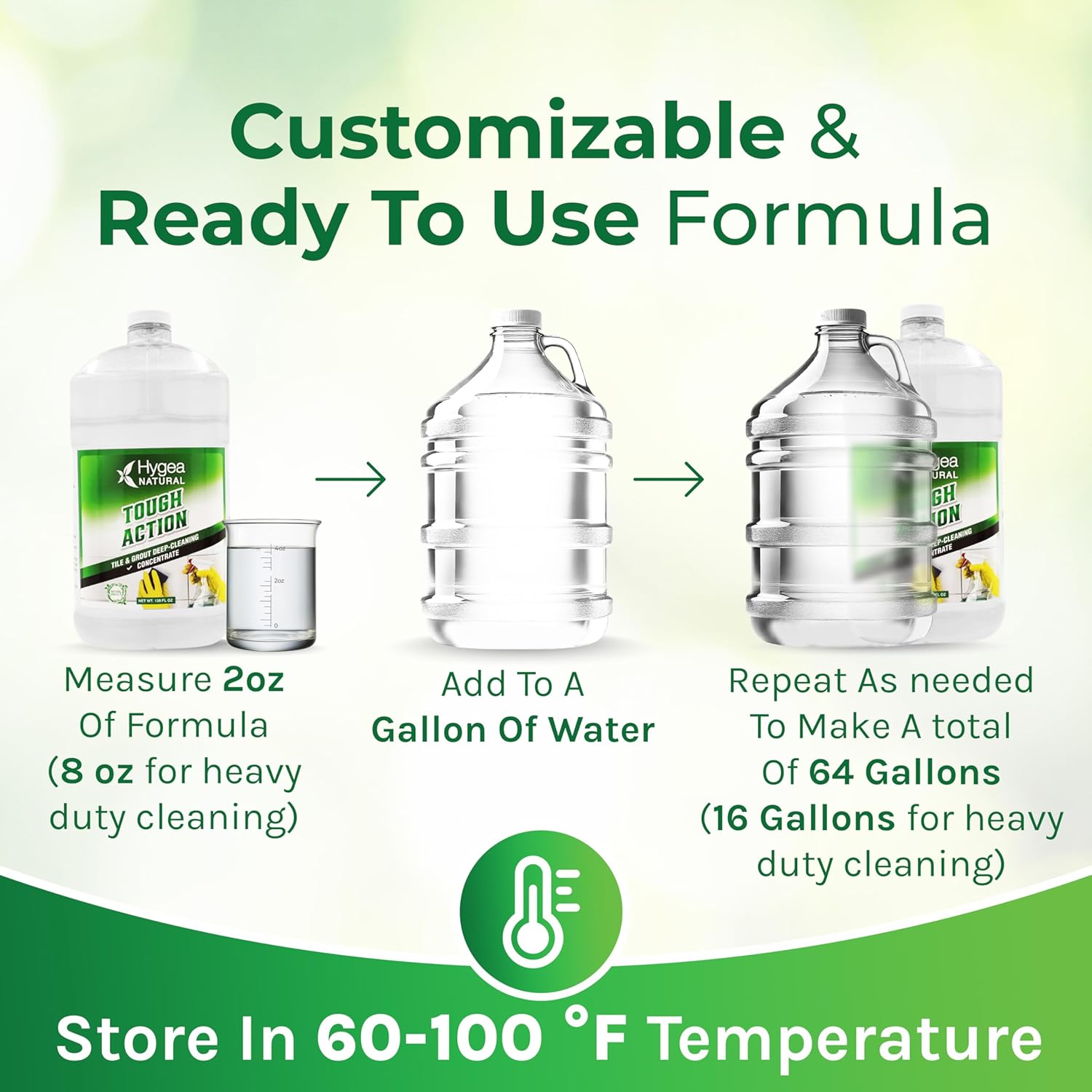 Hygea Natural Tough Action Tile & Grout Cleaner Duo - Deep Cleans Dirt & Scum, Conditions & Enhances Stone Color - Acid-Free & Residue-Free Biodegradable Formula (24 oz Spray + Concentrated Gallon)