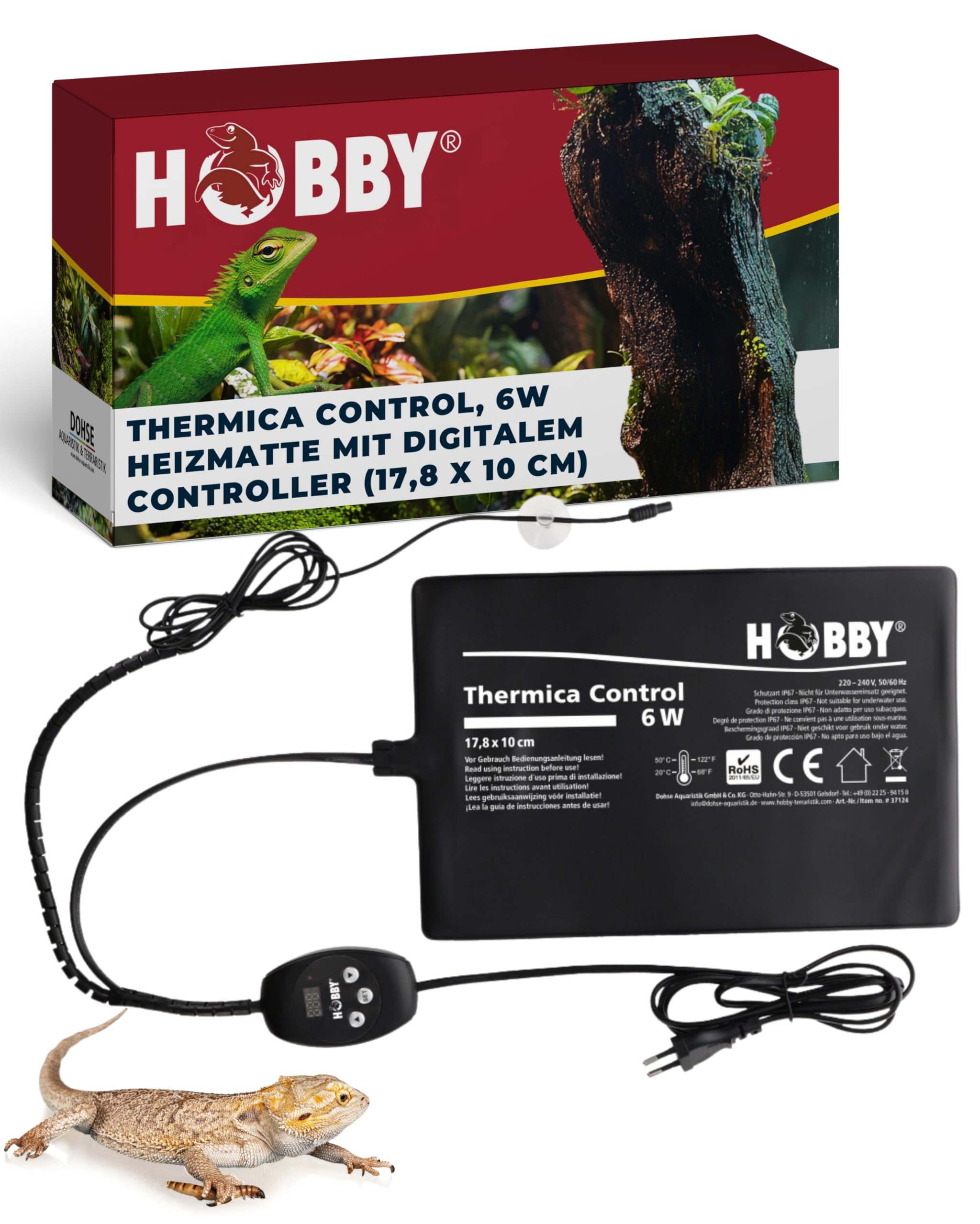 HOBBY Terraristik Thermica Control 6 W I Heizmatte mit Temperaturregler & Sensor I Einstellbar 20-50 °C I Zubehör für Terrarien & Gewächshäuser