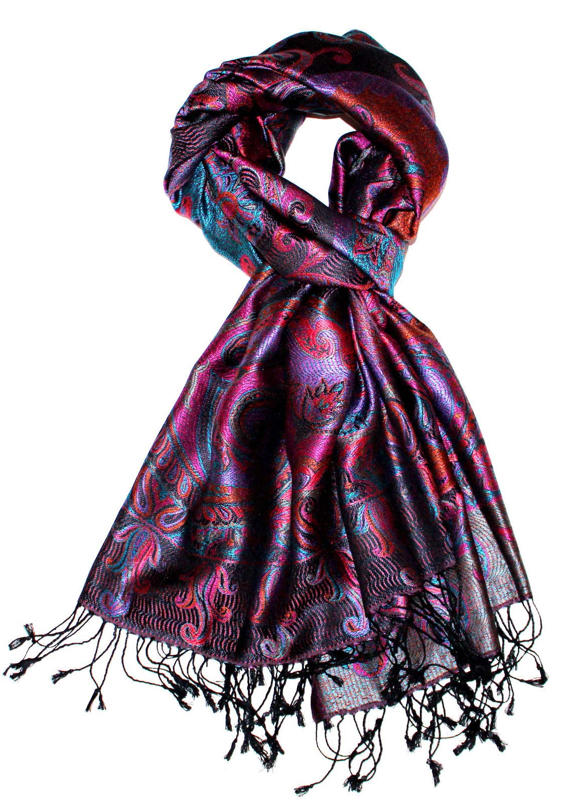 Lorenzo Cana Pashmina szal żakardowy tkany 100% jedwab wzór paisley 70 x 190 cm