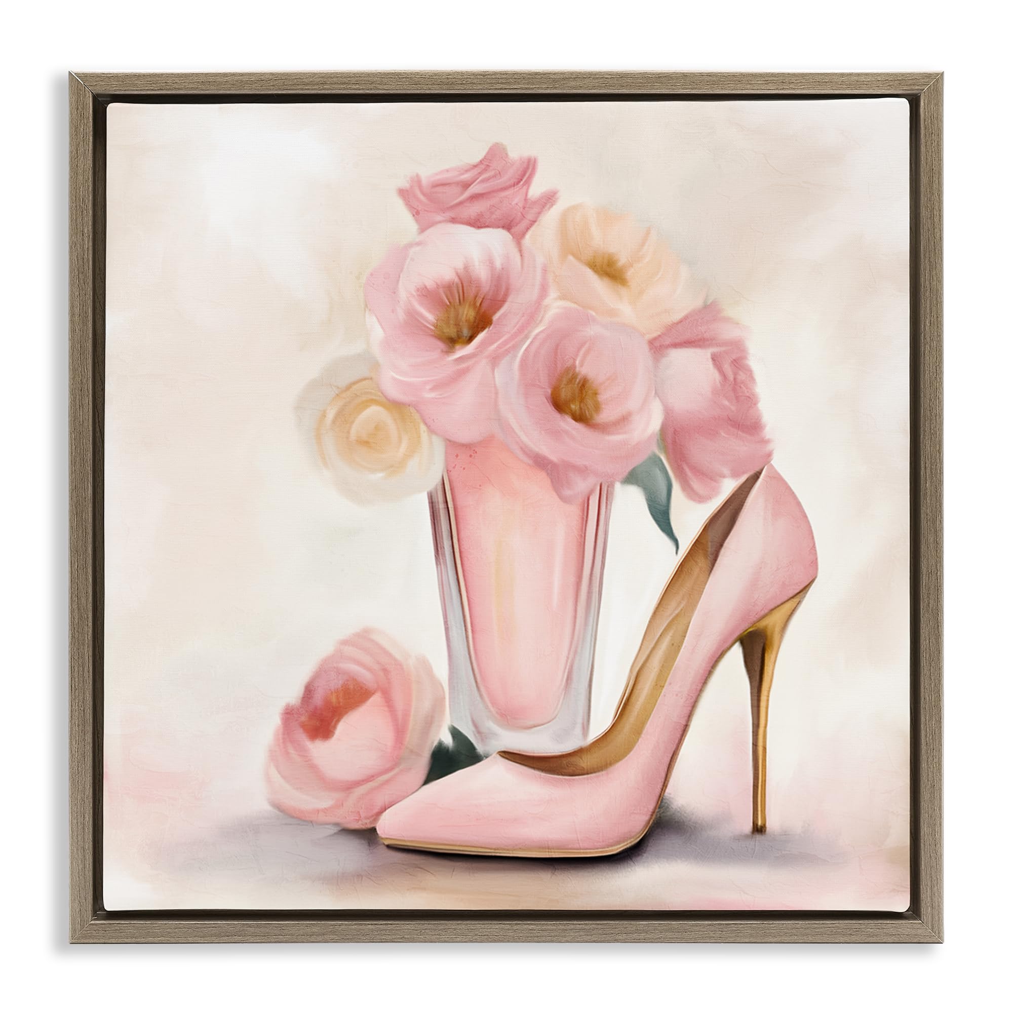 Stupell Industries 'Pink Beauty Bouquet', Floating Frame Canvas Art, Brown, 25 x 25 Inches, Easy to Hang and Sturdy, Made in USA, by Kim Allen