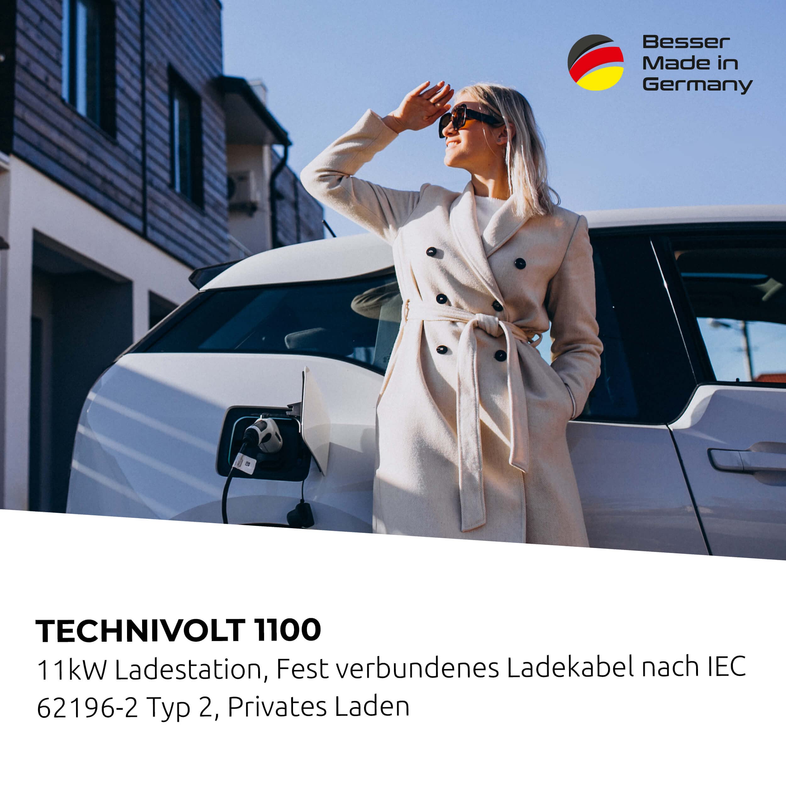 TechniSat TECHNIVOLT 1100-11kW Ladestation/Wallbox für E-Autos mit integrierter Ladesteckdose Typ 2 für schnelles Laden zu Hause, RFID-Karte, IP54, Made in Germany