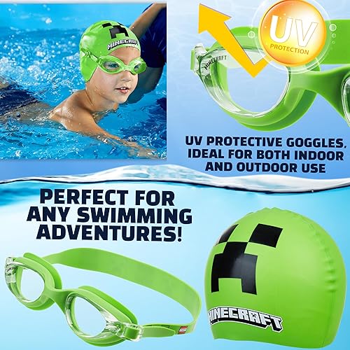 Miniatura 3 de Get Trend Gafas de natación y gorro de natación para niños y adolescentes, antivaho con protección UV