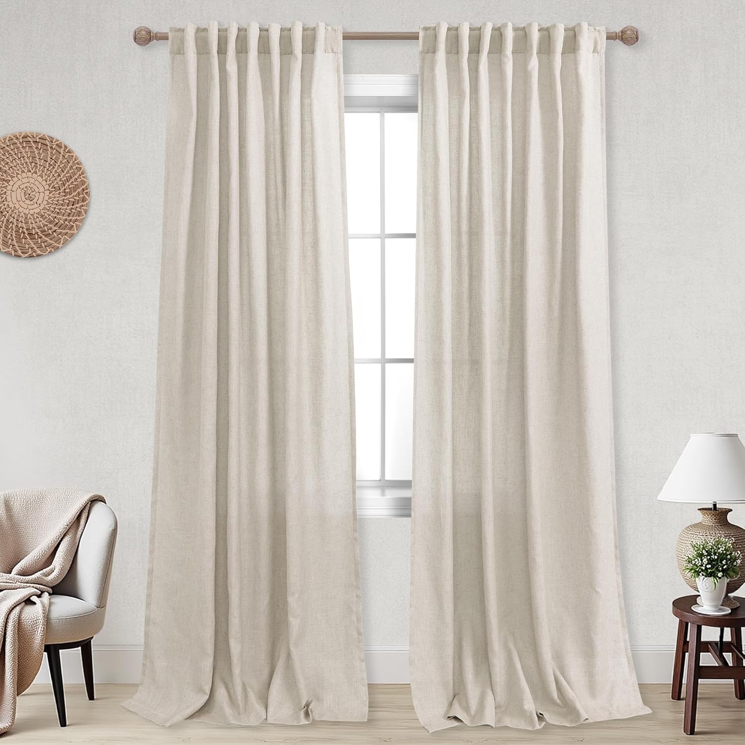 KOUFALL Back Tab Rod Pocket Linen Sheer Curtains for Living Room-Linen-52x92