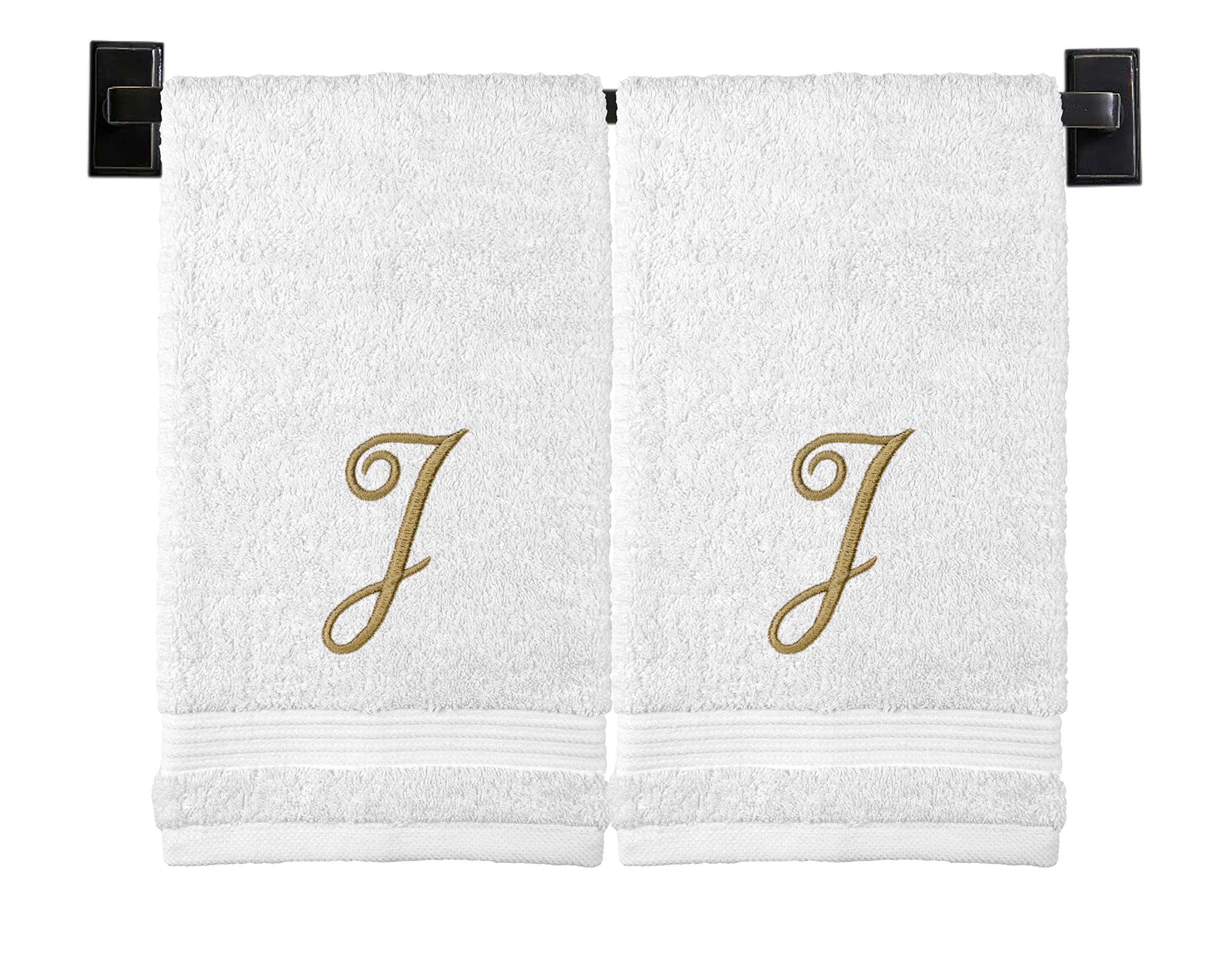 Custom Luxury Towels White Hand Towels for Bathroom with Monogram | Luxury Cotton Turkish Towels | Embroidered in USA | Set of 2 | Choose Set Color