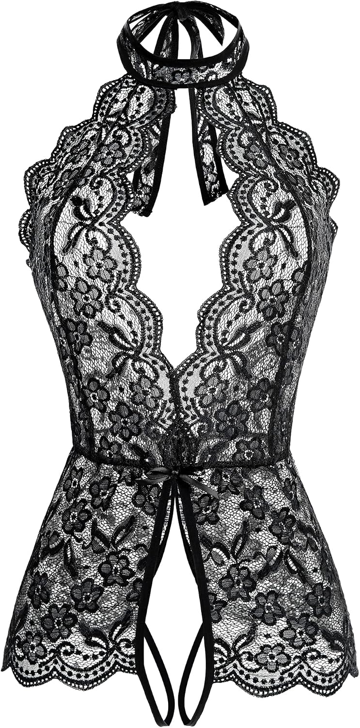 Ababoon Women One Piece Lingerie Lace Sexy Baby Dolls Teddy Sleepwear (Black, XXX-Large)