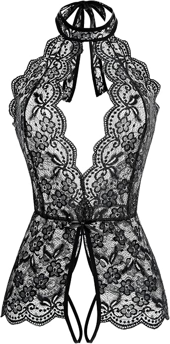 Ababoon Women One Piece Lingerie Lace Sexy Baby Dolls Teddy Sleepwear Black, -Large