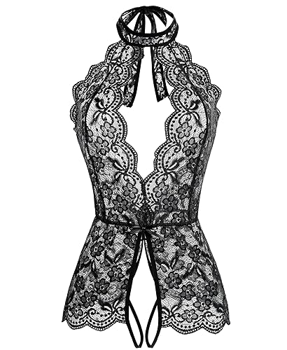 Ababoon Women One Piece Lingerie Lace Sexy Baby Dolls Teddy Sleepwear - Black - 4X-Large