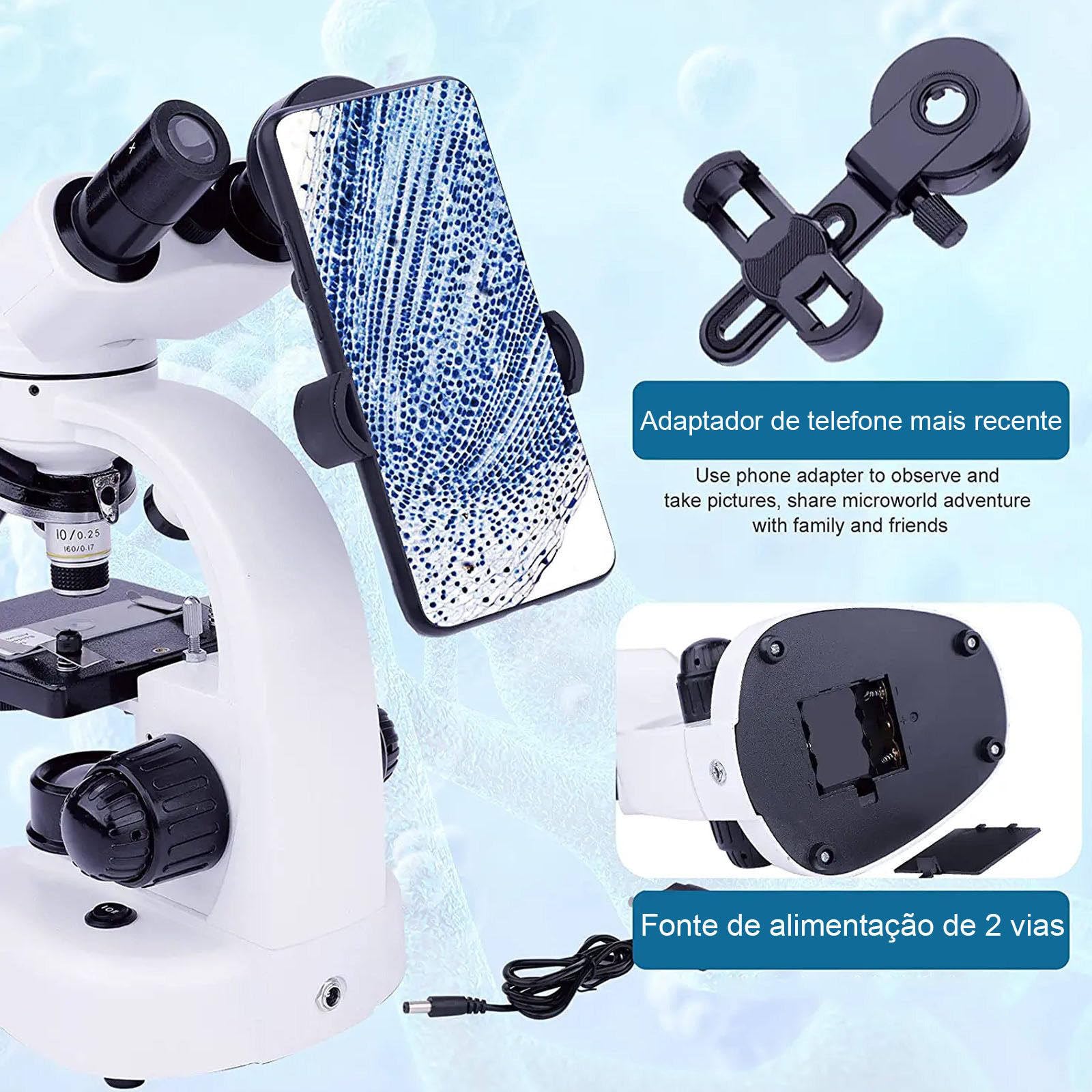 Microscopio Trinocular Compuesto, Aumento De 40x-5000x, Microscopio Led Compuesto Trinocular De Laboratorio Digital con Ocular ElectróNico/RotacióN De 360°/Etapa MecáNica,White