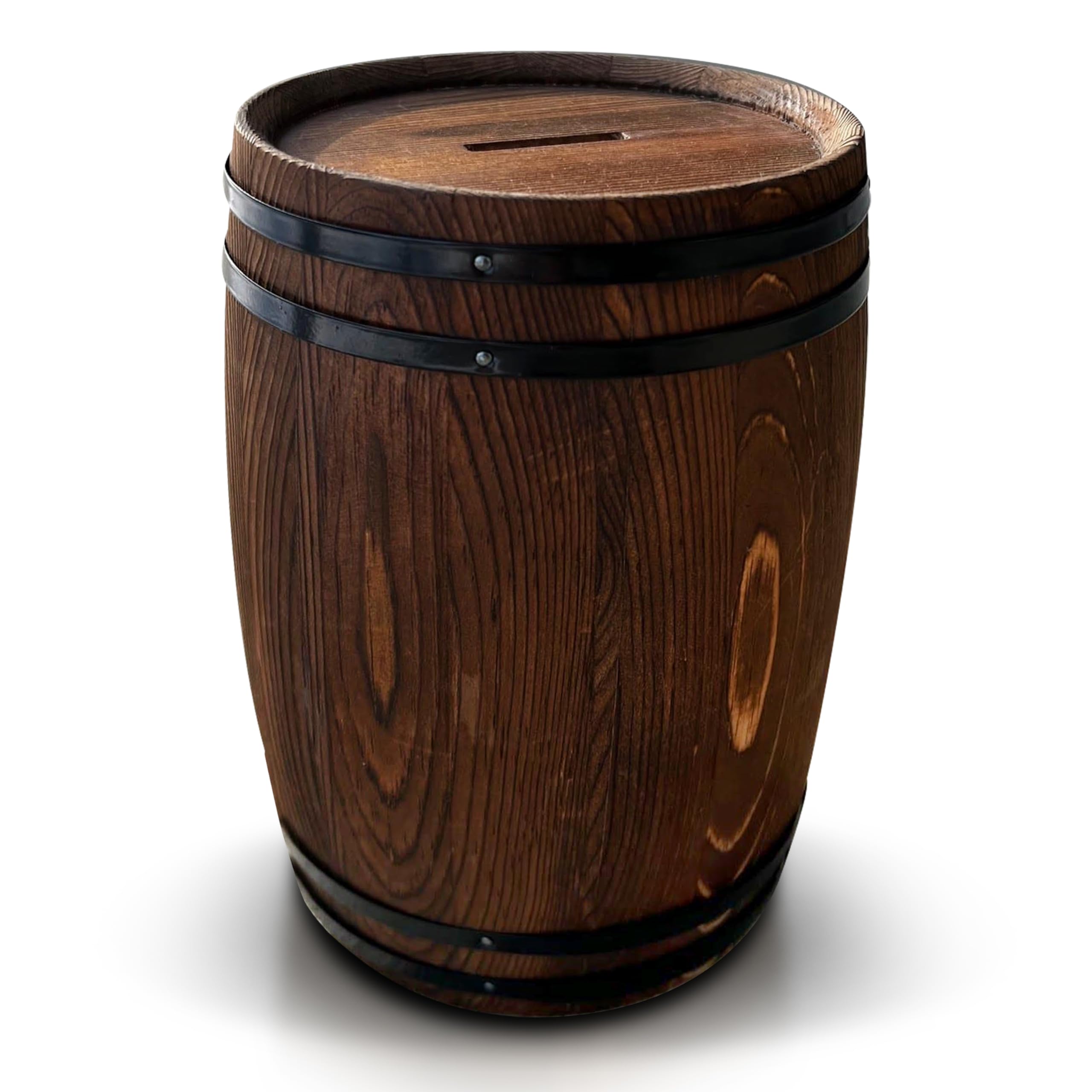 Piggy Bank for Adults, Large Adult Piggy Banks, Rustic Wine Barrel in a Rich Dark Stain, Holds 1.5L of Savings, Lock and Key Feature