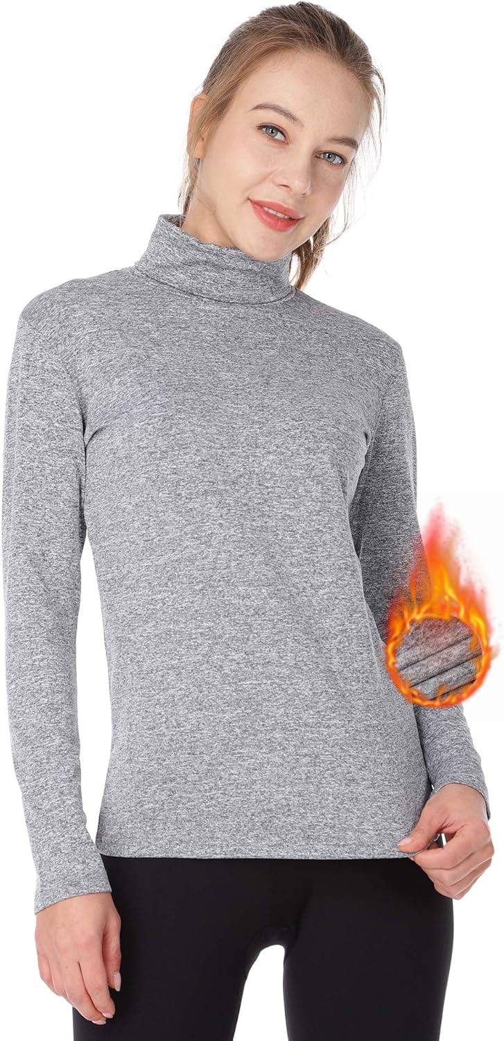 MANCYFIT Thermal Top for Women Turtleneck Shirt Long Sleeve Undershirt Ultra Soft Fleece Lined Base Layer