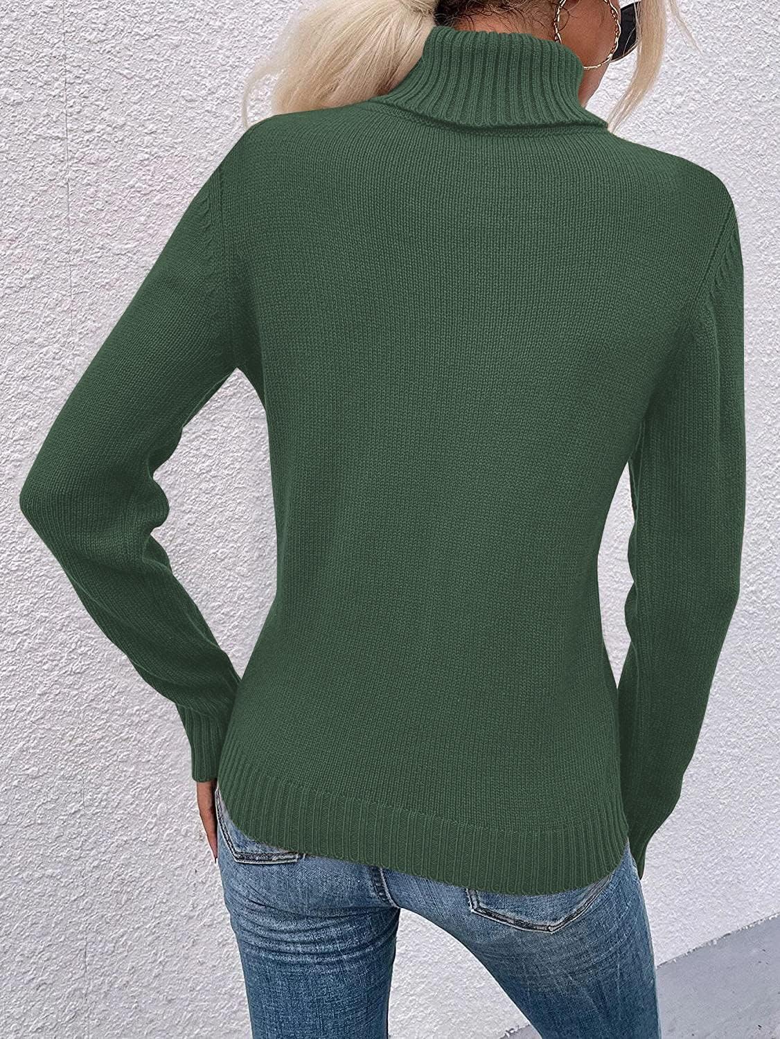 Hongqizo Women Casual Turtleneck Long Sleeve Sweater Cable Knit Pullover Solid Slim Fit Sweater Turtleneck Tops - Image 5