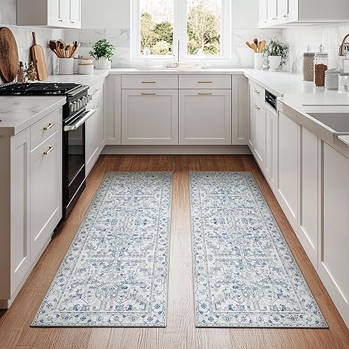 Miniatura 35 de jinchan Tapete de pasillo o cocina lavable, de época, reverso de hule antideslizante, ultradelgado, floral, para dormitorio, baño, lavandería y sala