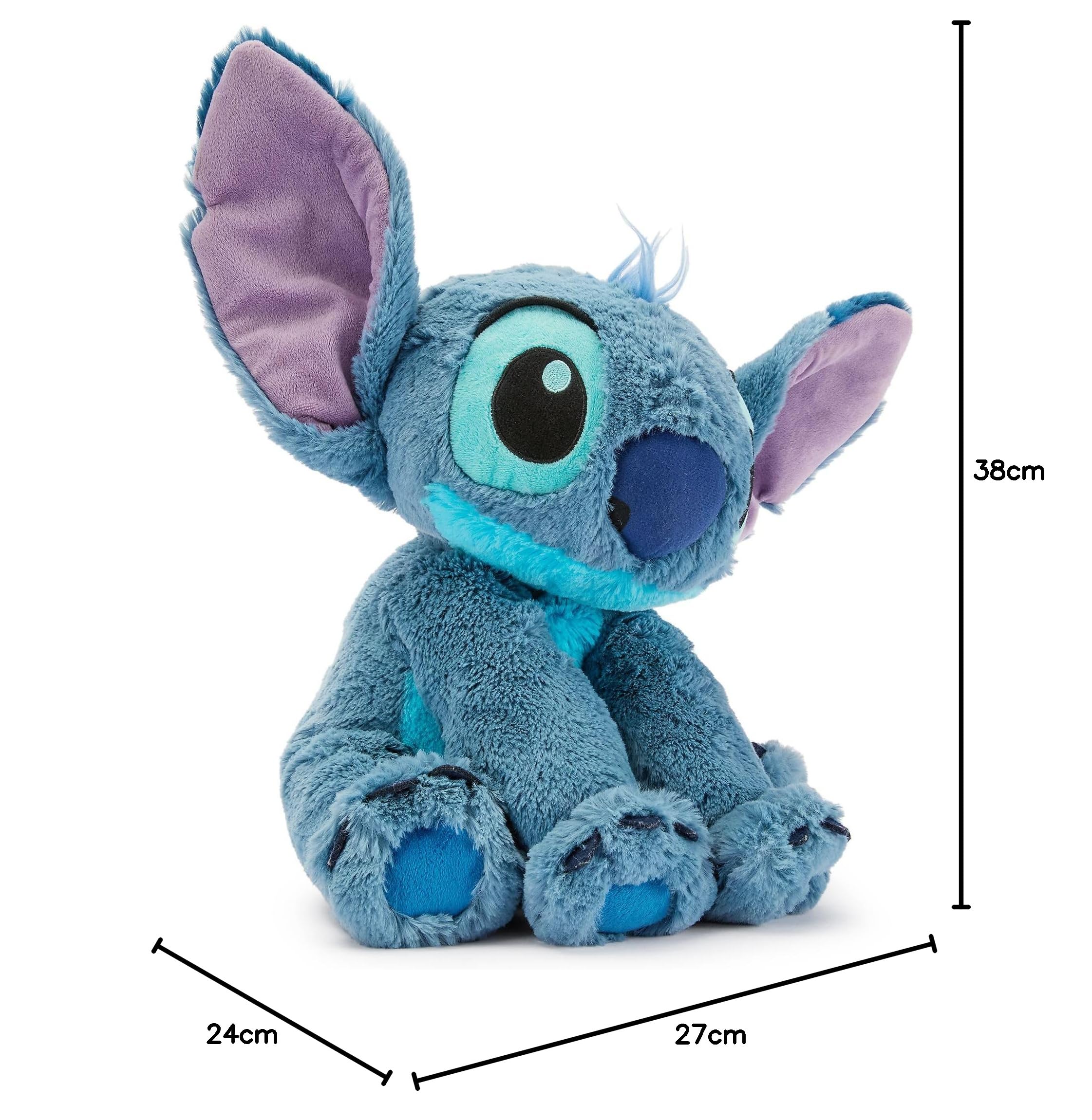 Disney Store Peluche Mediano de Stitch, Altura: 38 cm, Peluche con una Textura Afelpada y Detalles Bordados, Sus Orejas Son Flexibles y caídas, para Todas Las Edades