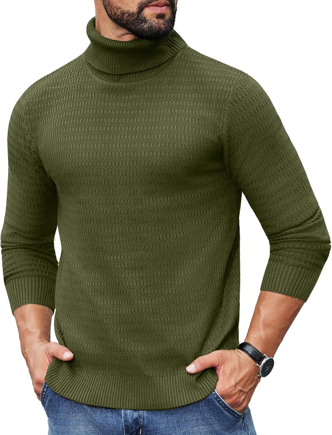COOFANDY Maglione Uomo A Collo Alto In Tinta Unita - Maglia A Maniche Lunghe In Morbido Pile - Basic Elegante E Casual Per Inverno - Nero