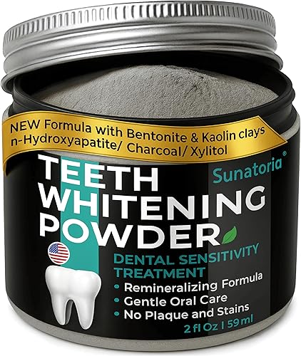 Polvo blanqueador dental – Polvo dental remineralizante con nano-hidroxiapatita, xilitol, carbón + arcilla de bentonita, menta sin flúor, pasta de