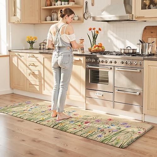 Miniatura 27 de KIMODE Tapete Antifatiga de Cocina para Piso, Juego de 2 Alfombras de Cocina Florales Estilo Granja, Tapetes de Piso de Cocina Antideslizantes,