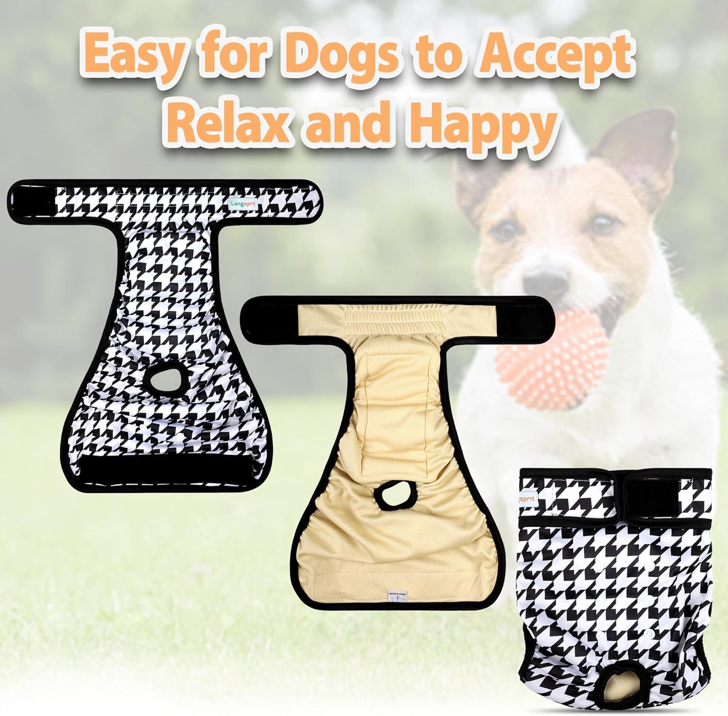 Langsprit Washable Female Dog Diapers - Doggie Reusable Diapers for Doggy Puppy Female in Period - Highly Absorbent Dog Heat Panties (Black and White,XXL)