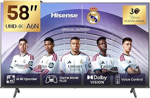 Hisense 58" A6N 4K UHD Smart TV with HDR & Dolby Vision, AI 4K Upscaler, AI Smooth Motion, Share to TV, Game Bar, EzPlay, MEMC