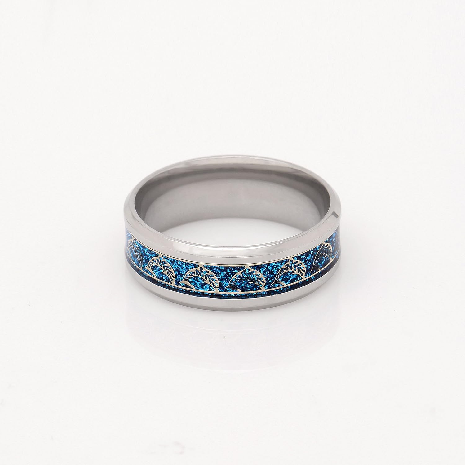 Dolphin Wedding Band for Women by Ginger Lyne | Tropical Themed Wedding Ring for Men 8mm Stainless Steel Comfort Fit Band | Blue Inlay Ocean Beach Lovers Rings for Couples