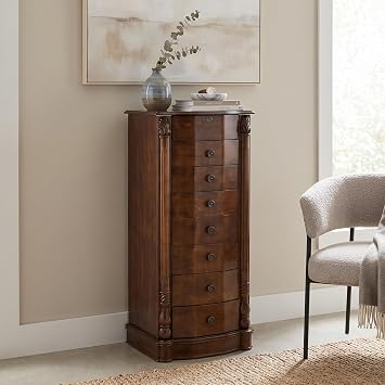 Hives and Honey Annette Standing Jewelry Armoire, Locking Jewelry Cabinet, 7 Drawers, Necklace Hooks, Mirror, Secure Storage, Dual-Sided Doors, Handcrafted Antique Finish, Elegant Organizer, Walnut