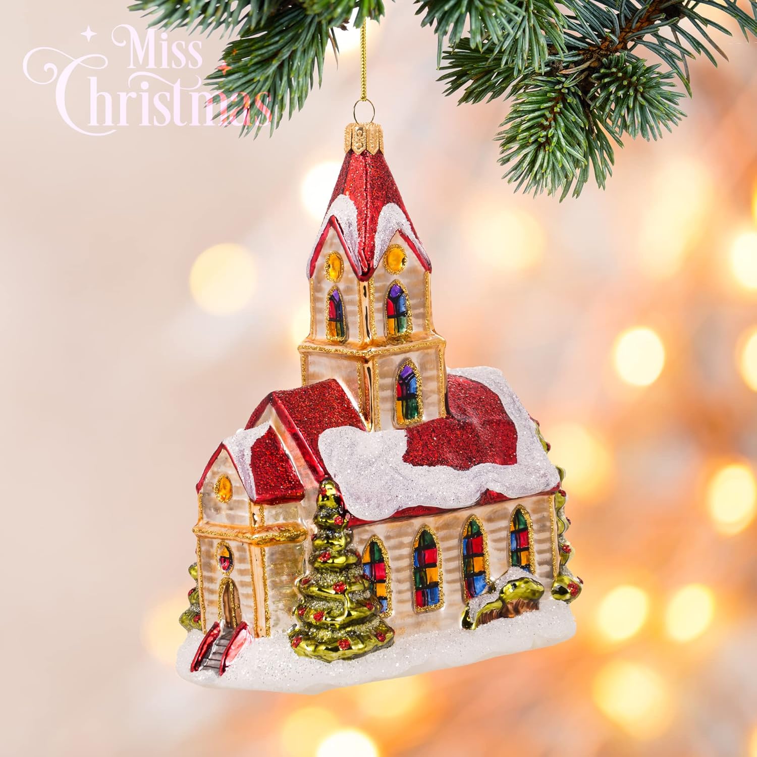 Miss Christmas 2025 Collection Holiday Service Church 6-Inch Blown Glass Christmas Tree Ornament (Christmas Service)