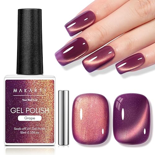 Miniatura 9 de Makartt Juego de esmaltes de uñas de gel, 6 colores reflectantes, kit de esmalte de uñas de gel con purpurina reflectante, color rojo, negro y